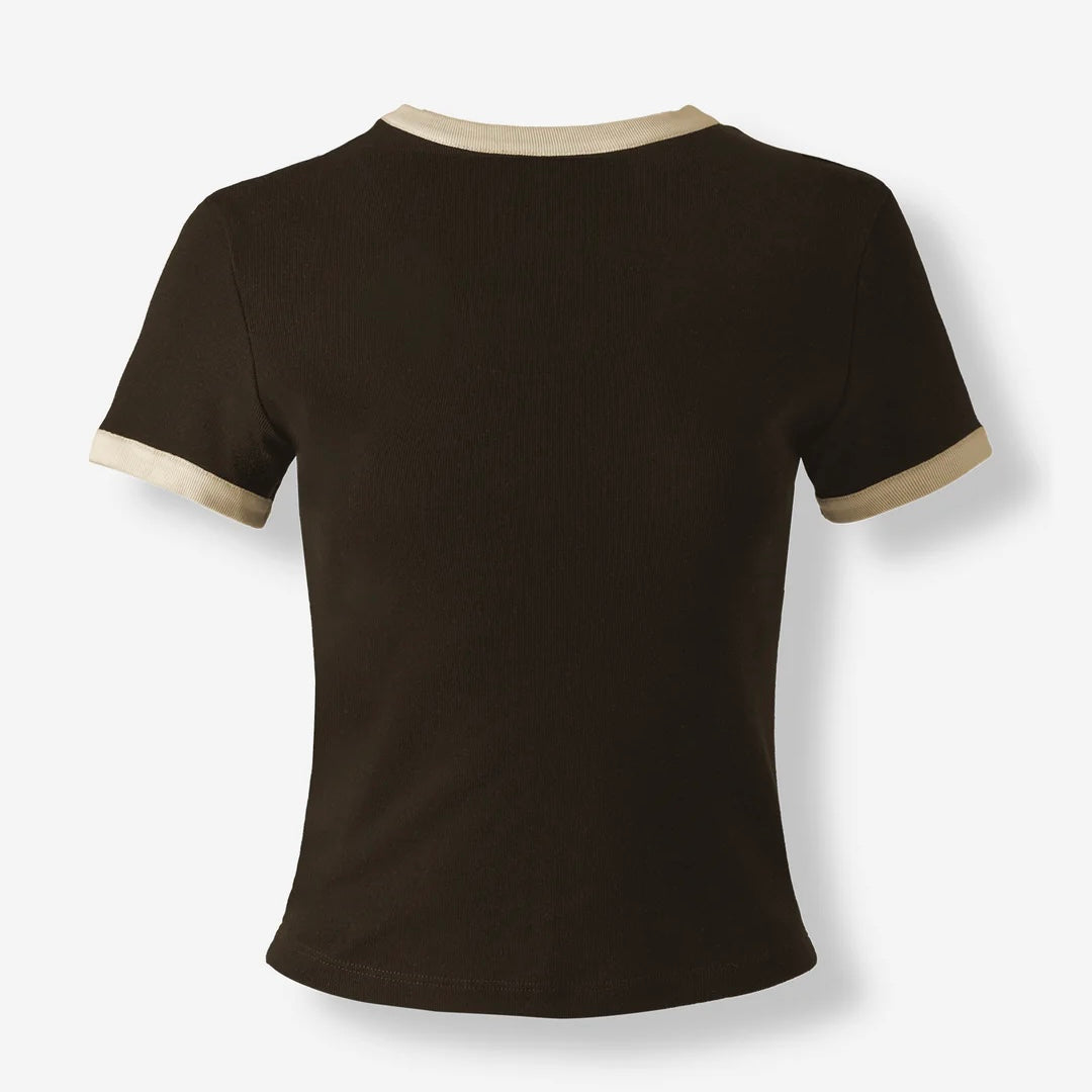 SHORT BLOW UP SLEEVE BROWN TOP