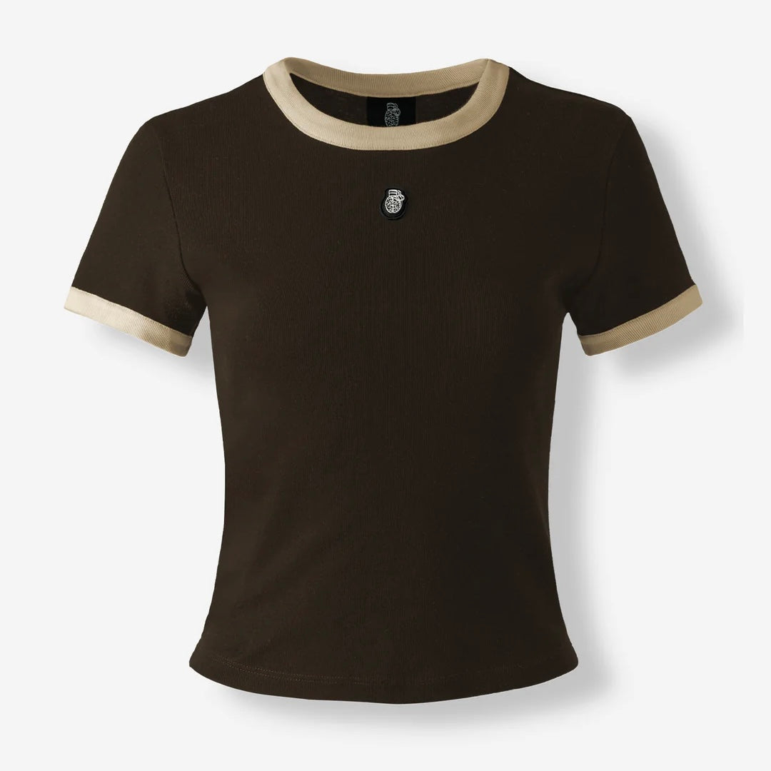 SHORT BLOW UP SLEEVE BROWN TOP