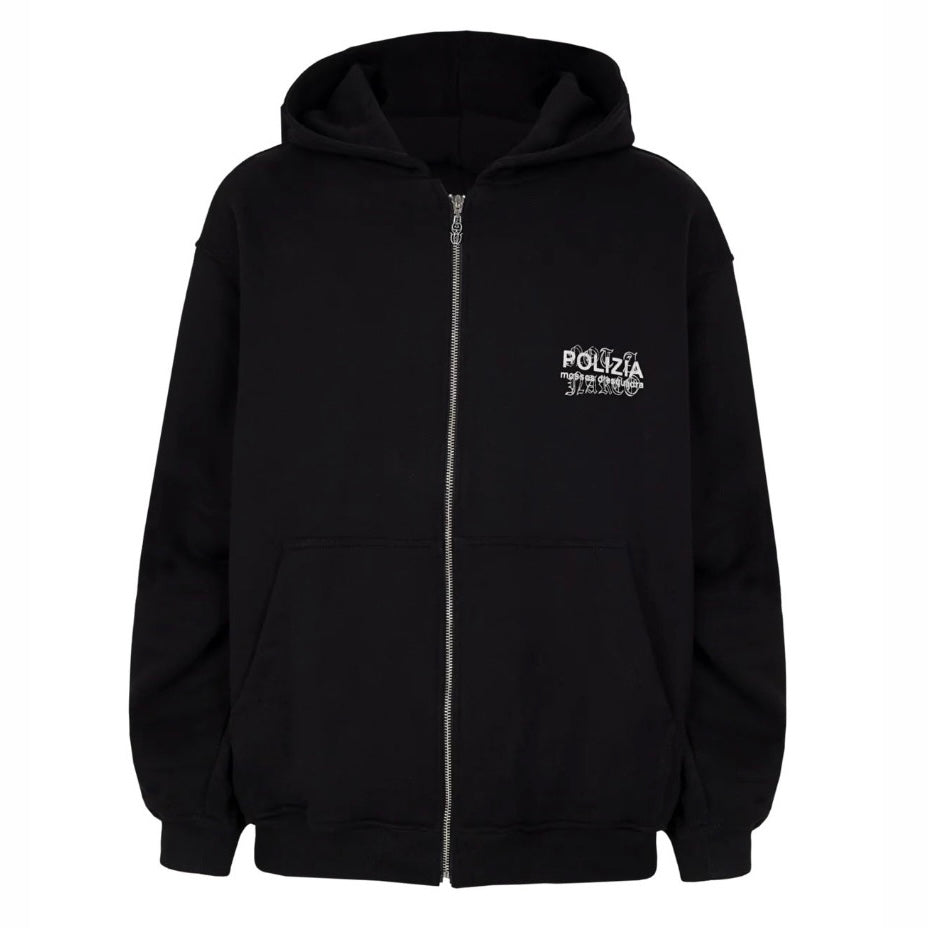 BUZO SINNERS POLIZIA BLACK ZIPPER HOODIE