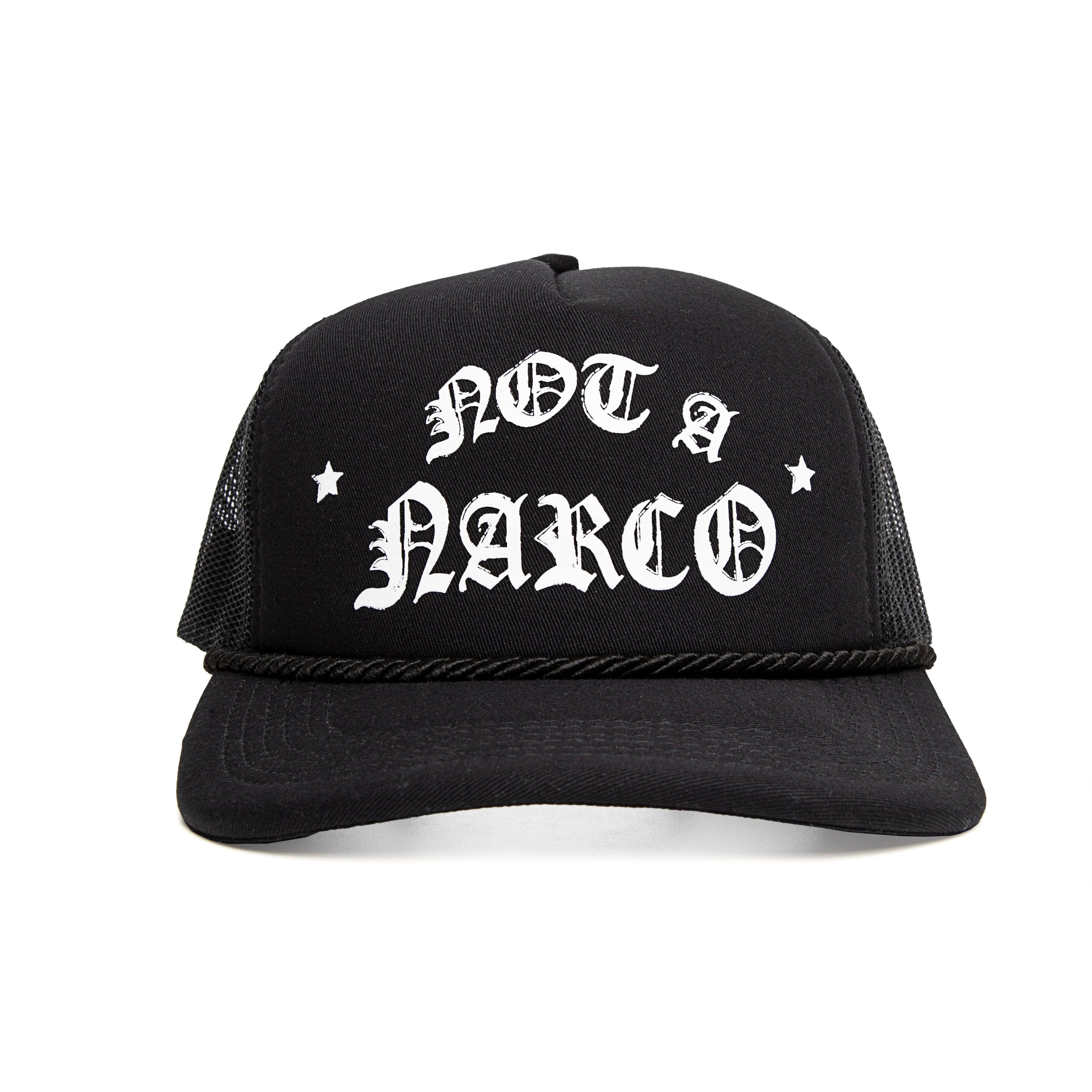 GORRA SINNERS NOT A NARCO BLACK/WHITE